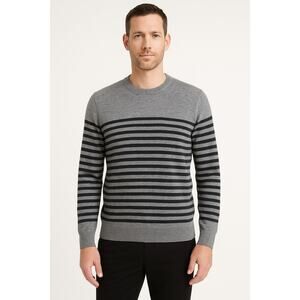 Banana Republic Sweater Men L Tall Gray Striped Silk Linen Crewneck Lightweight